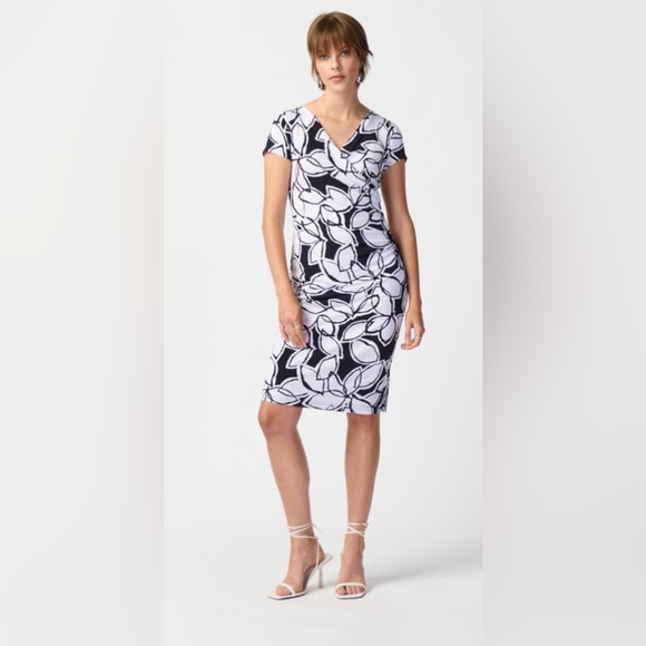 Joseph Ribkoff Monochrome Leaf Pattern Midi Dress In Black and White - Picture 13 of 13